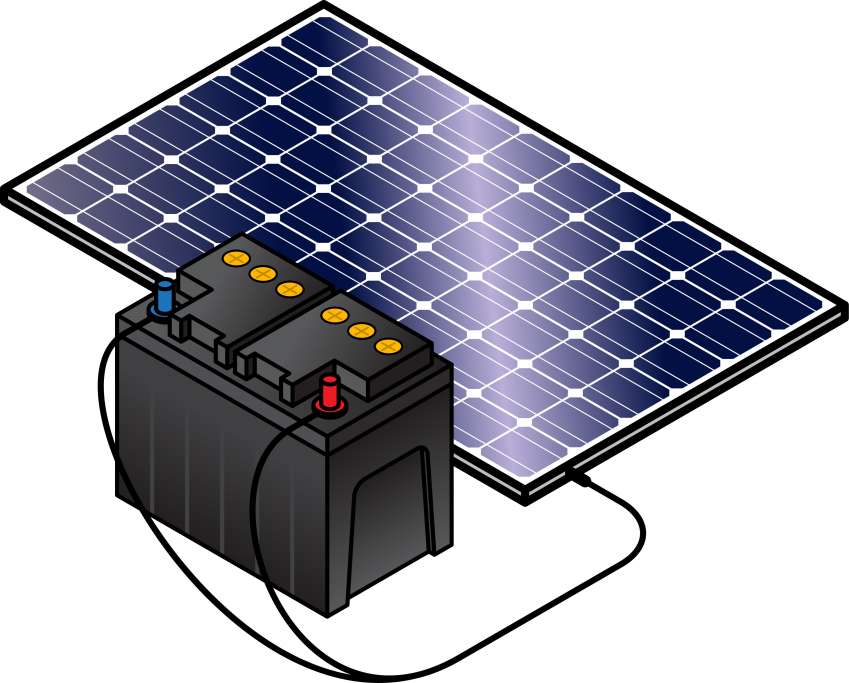 Ein Bleiakkumulator angeschlossen an ein Solarpanel