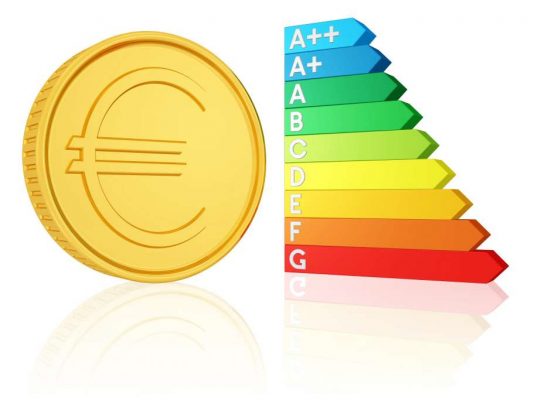 Energielabel und Euromünze
