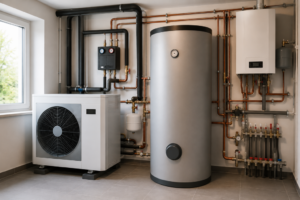 Pufferspeicher bei der Wärmepumpe: Wann er hilft – und wann er die Effizienz senkt Heizungsraum mit Pufferspeicher